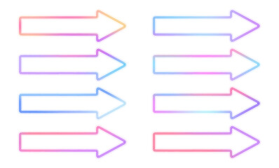 Obraz premium Suitable for casinos, bars, cinemas, night clubs and motels in fort PNG. Retro neon icons set of arrow symbol, pointer icons, cursor. Colorful glowing neon graphic elements.