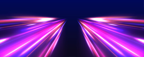 Neon stripes in the form of drill, turns and swirl. Speed of light concept background. Abstract background rotational border lines.	