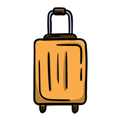 Yellow suitcase for travel. Bright hand drawn vector illustration for print, sticker, icon. Image isolated on white background
