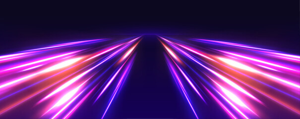 Long exposure, light painting photography. Vibrant streaks of neon blue and pink color against a black background. City road car light trails motion background.	