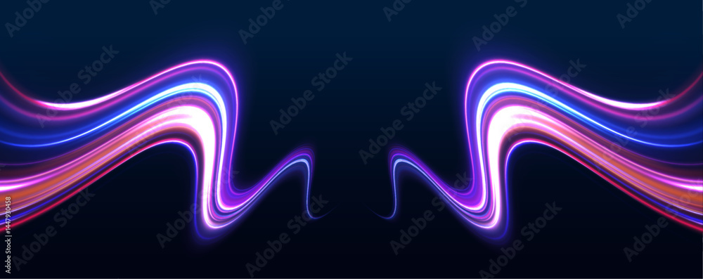 Poster with vibrant neon colors and high-speed light motion, this design illustrates the evolution of wirel