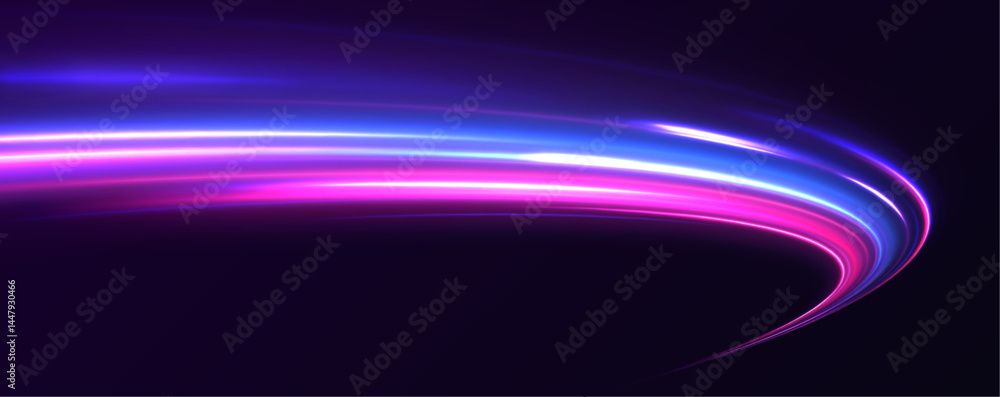Poster luminous bright background. high speed effect motion blur night lights blue and red. abstract neon l