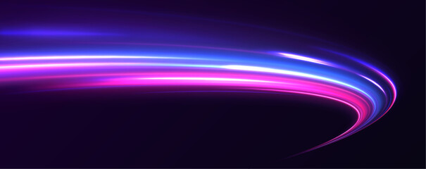 Luminous bright background. High speed effect motion blur night lights blue and red. Abstract neon light rays background.	