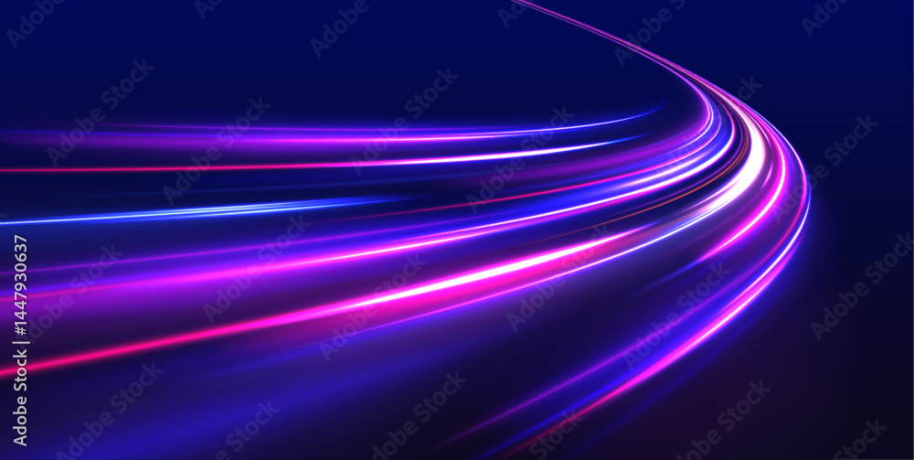 Leinwandbilder futuristic light motion effects on a black background, showcasing fast-moving neon stripes and creat