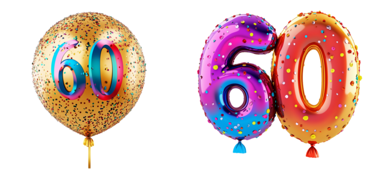 Set of A cheerful and festive scene with a big "60" transparent png background. Ai generated