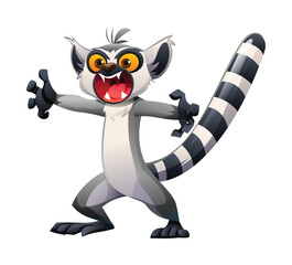 Angry lemur showing teeth with an aggressive stance. Vector cartoon illustration