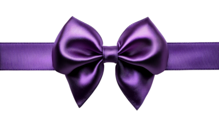 Detailed purple bow tie on a ribbon, isolated. cut out transparent