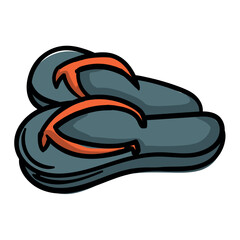 Flip flops. Beach shoes. Bright hand drawn vector illustration for print, sticker, icon. Image isolated on white background