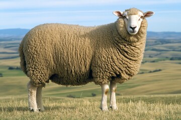 Obraz premium Woolly Sheep Stands in Field