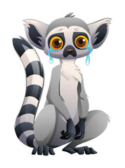Sad lemur sitting with tears in his eyes. Vector cartoon illustration
