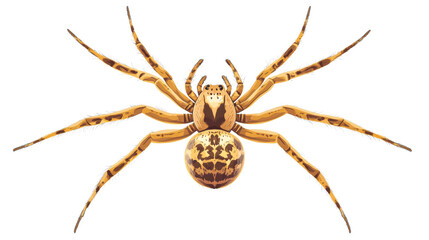 Detailed golden spider with eight legs and patterned abdomen cut out transparent