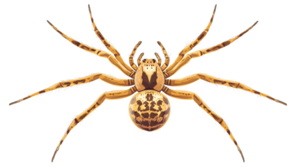 Detailed golden spider with eight legs and patterned abdomen cut out transparent