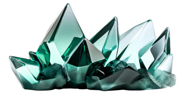 Abstract crystal formation with sharp angles and glossy finish. cut out transparent