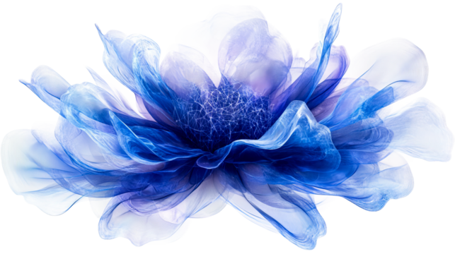 Translucent flower bloom in shades of blue and white, cut out transparent