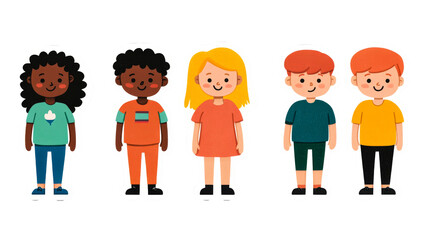 Fototapeta premium Diverse children, standing side by side, smiling sweetly, cut out transparent