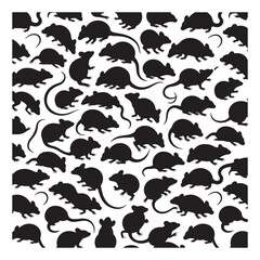 rat silhouettes in various poses on white background, perfect for pest control, Halloween graphics, vector illustrations. Includes running, sitting, standing rats and footprints 