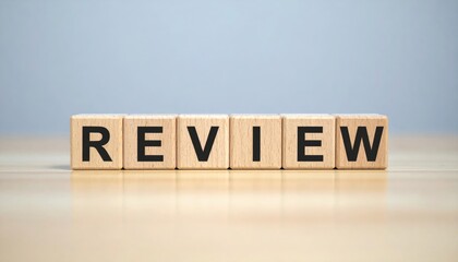 Customer review process using wooden blocks office setting conceptual image professional viewpoint