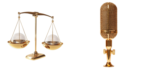 Set of A luxurious gold vintage microphone with a polished surface transparent png background. Ai generated