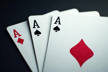 Four aces fanned out, showing details of each suit , playing cards, illustration, classic