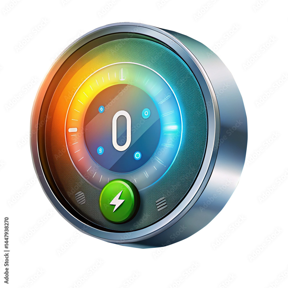 Poster sleek futuristic control panel with a bright display showing zero value