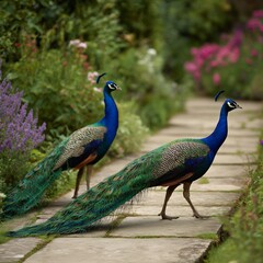 Obraz premium SEO: Peacocks, garden bird, natural habitat, majestic bird.