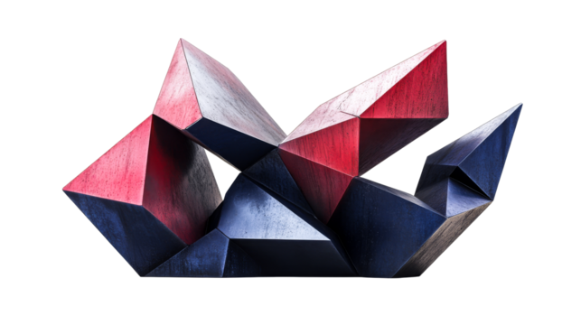 Abstract geometric sculpture with red and blue surfaces cut out transparent - Powered by Adobe