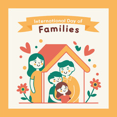 International Day of Families Vector – Happy Family Poster Design, May 15 Celebration Banner, Diverse Family Illustration, Parents and Children Unity, Global Togetherness Art