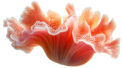 Underwater coral structure with cellular texture, orange hue. cut out transparent
