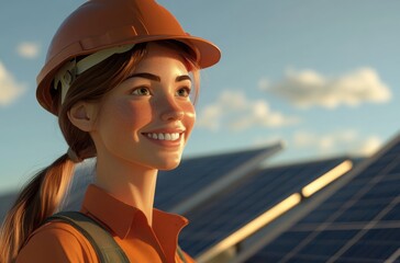 Realistic image of a happy electrical engineer with neat features and a safety helmet