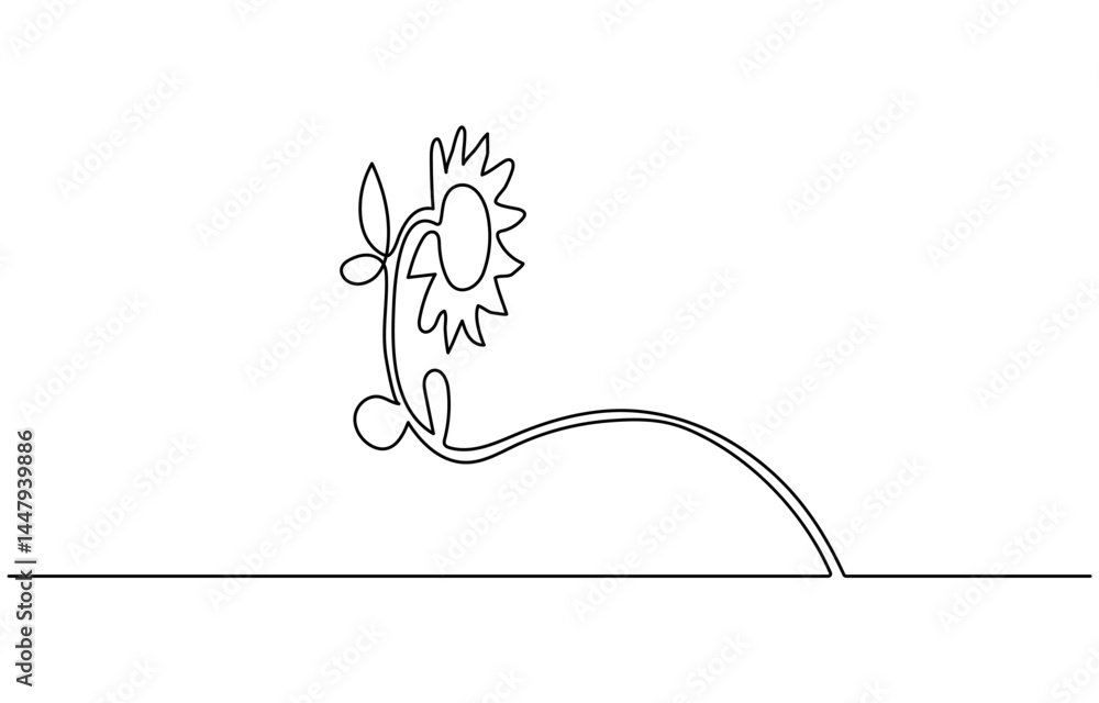 Poster sunflower continuous one line drawing and minimalist style isolate outline vector icon