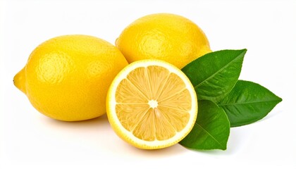 Fresh Juicy Lemons with Green Leaves