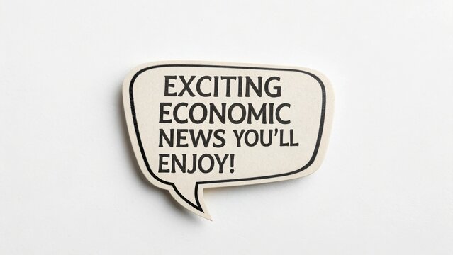 A speech bubble with the text "EXCITING ECONOMIC NEWS YOU'LL ENJOY!" appears on a plain white background.