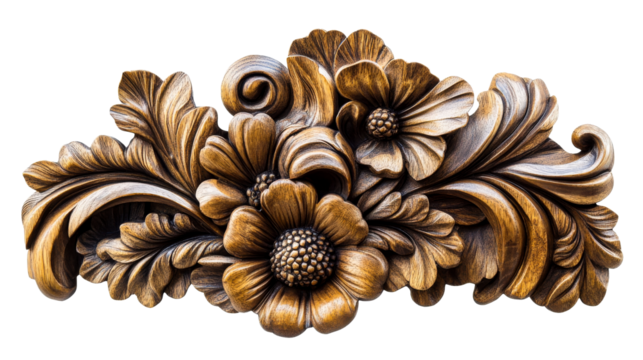 Ornate flower wood carving scrollwork flourish decoration cut out transparent