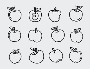 apple doodle hand drawn icon set. Outline drawing apple line clip art  symbol collection with white background 