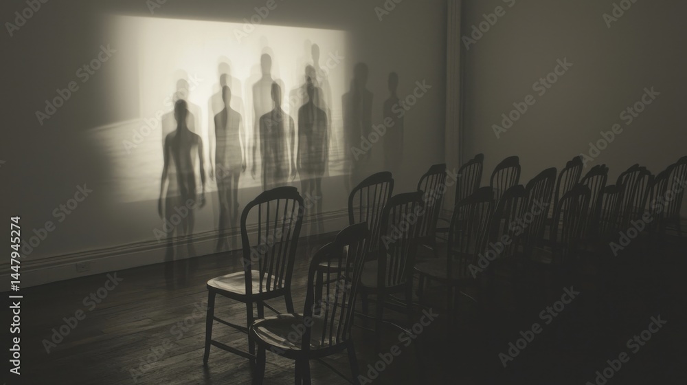 Poster eerie shadows cast in an empty room create a haunting atmosphere of solitude.