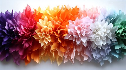 Fototapeta premium Rainbow Dahlias: A vibrant spectrum of handcrafted paper flowers