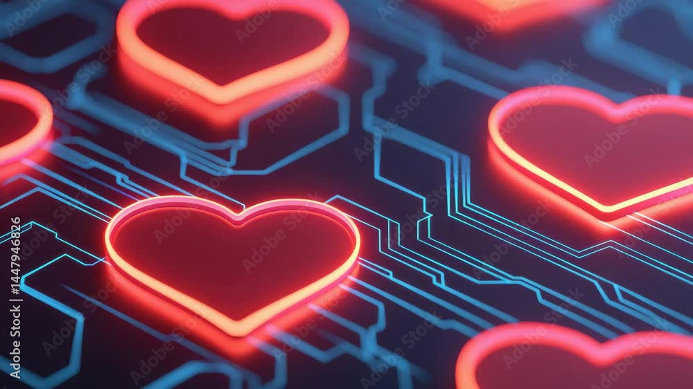 Poster intricate glowing circuitry and vibrant heart patterns showcase captivating technology mesmerizing