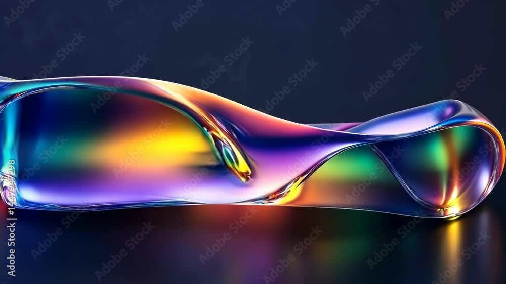 Poster iridescent waveforms transforming in fluid motion on dark surface