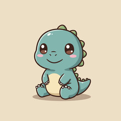 Cute cartoon dinosaur smiling against a plain background  