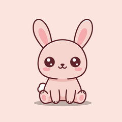 Cute cartoon bunny sitting against a soft pastel background  