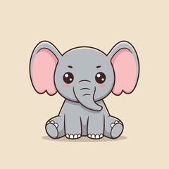 Naklejka premium Cute cartoon elephant sitting against a simple background 