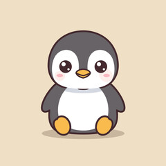 Fototapeta premium Cute cartoon penguin with a joyful expression on a beige background 