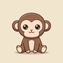 Obraz premium Cute cartoon monkey sitting against a plain background 