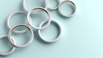 Elegant silver rings on a soft blue background.