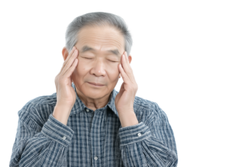 elderly person suffering from headache isolated on white transparent background