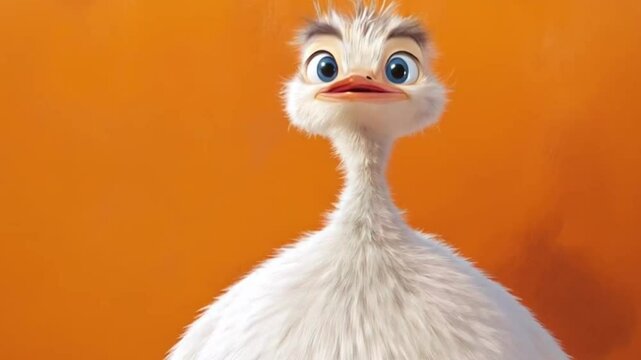 Cute cartoon ostrich portrait against orange background