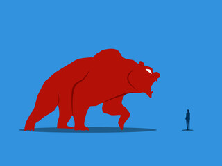 Expect the bear market, Businessman stands and analyzes the giant bear