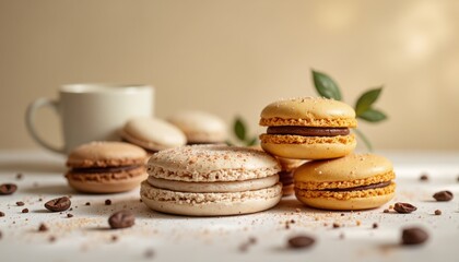 Delicious macarons display elegant kitchen food photography cozy atmosphere close-up culinary art
