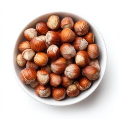 Obraz premium Bowl of Hazelnuts Delicious Roasted Hazelnuts in a White Bowl Perfect for Baking and Snacking