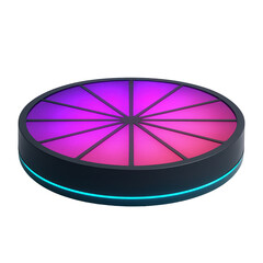 Obraz premium Futuristic round light display featuring a vividly colored segmented top and a bright blue edge glow.